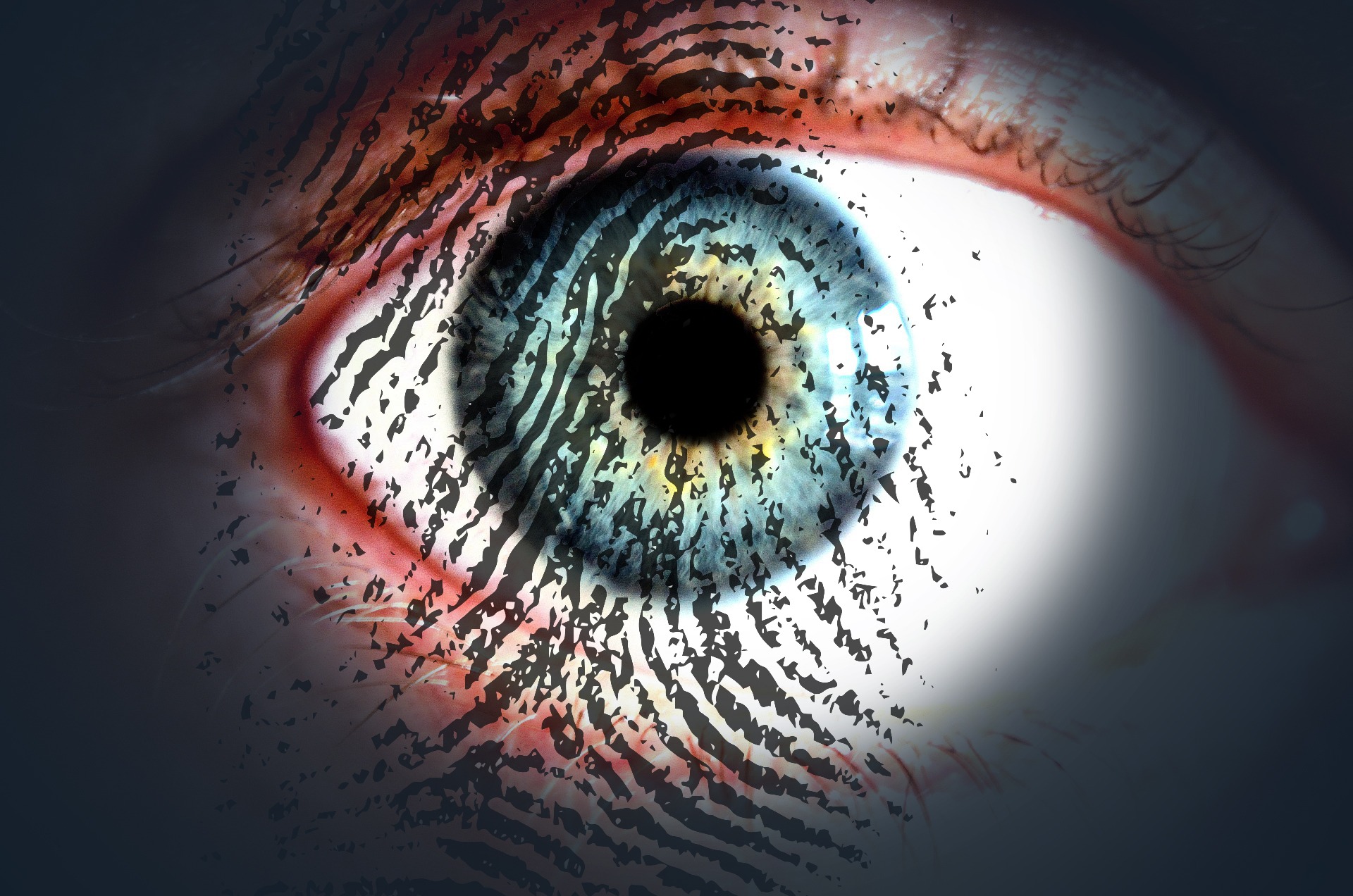 Photo of eye and fingerprint superimposed: Forensics