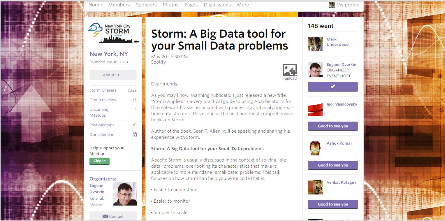 Screenshot: NYC Storm Meetup page for 2015-05-20
